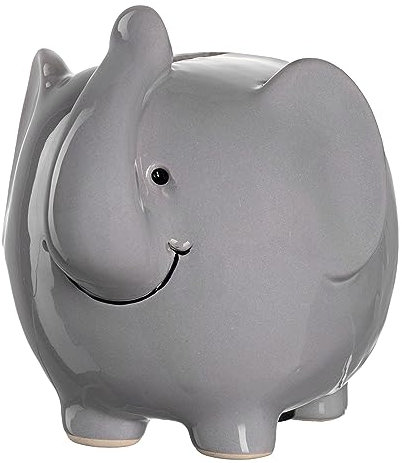 Leonardo Bambini Elefant Spardose, Keramik Sparschwein mit Schlüssel, Geschenk für Kinder, Jungen Mädchen, 11,5 cm, grau farbig, 039193
