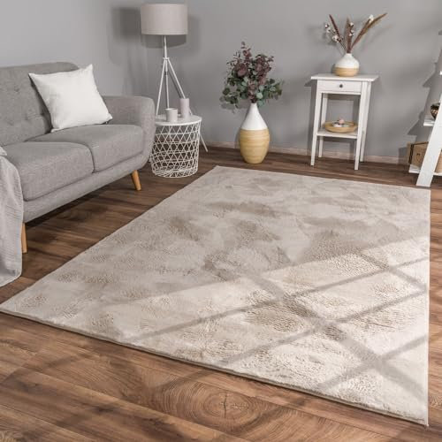 TT Home Wohnzimmer Teppich Hochflor Langflor Kunstfell Weich Modern Unifarben Flauschig, Farbe:Beige, Größe:160x220 cm