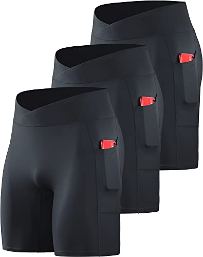 NELEUS Men's 3 Pack Nylon Running Workout Compression Shorts with Pocket,6115 Black/Black/Black,M