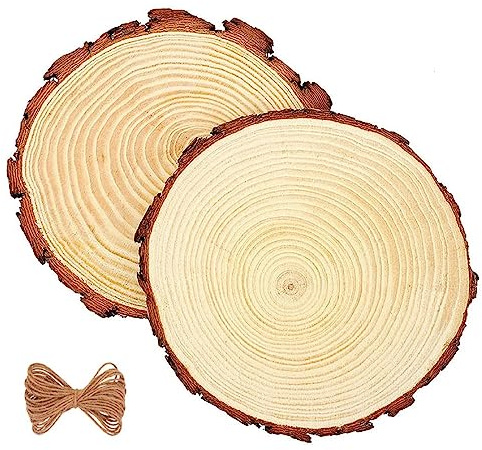 Troncos de Madera,Disco Madera Natural,Rodajas Sin Acabado,Rodajas Natural,Troncos para Pirograbado, 2PCS con Corteza Círculos Bricolaje Manualidades Para Artesanía,Decoracion Navidad,16-18CM