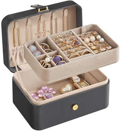 SONGMICS Jewelry Organizer Box, Travel Jewelry Case, 2-Layer Travel Case for Earrings, Necklaces, Bracelets - Portable Jewelry Storage with Large Capacity, Gift Idea, Slate Gray UJBC166G01