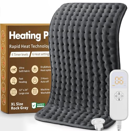 Christmas Gifts Heating Pad for Back, Neck, Shoulder Pain & Cramps Relief, Electric Heating Pad with 6 Heat Settings, Auto-Off, Moist Dry Heat Options, Gifts for Women, Men, Mom, Dad, Wife, Husband