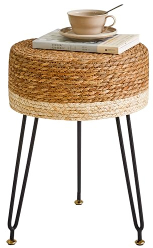 YMYNY Ottoman, Tabouret Pouf, Petit Repose-Pieds en Matériau Algue, Chaise de Coiffeuse, Tabourets de canapé, Style Pastoral, pour Salon, Chambre 32×32×45CM Beige HBD029W
