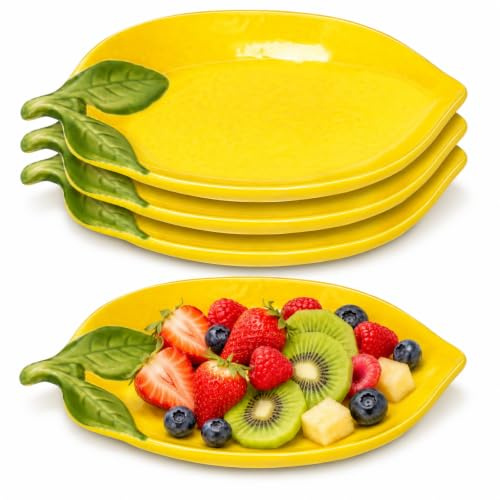 Cabilock 4-tlg. Zitronenplatten, ZitronenföRmige Keramik SchüSseln, ÄSthetische Servierschalen für Dessert, Salat, Snacks & Dips, Ideal für Party, Garten & Haushalt