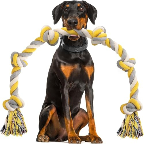 Norvy XXL 6-Knot Dog Rope Toy for Large Dogs Aggressive Chewers 100cm Long Heavy Duty Rope Toy Almost Indestructible Dog Tug Toy Puppy Cotton