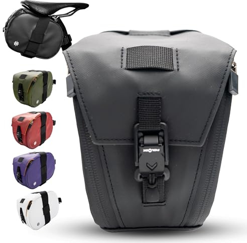 Lumiere & Co. Borsa da sella per bicicletta Maximus - Nero, Montaggio su sedile, universale, Morbido, 1 compartimento, Fibbia magnetica, Aerodinamica, Impermeabile, Poliestere, Nero