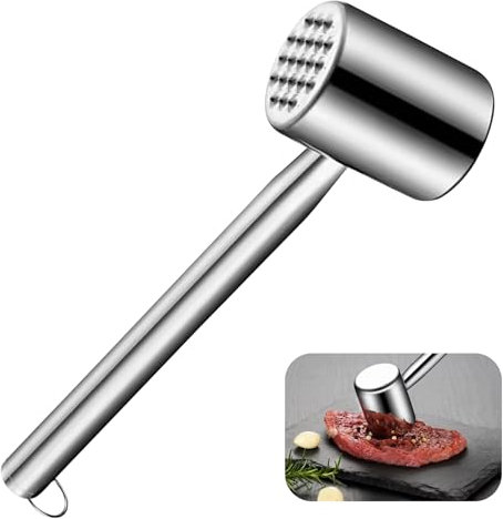 Attendrisseur de Viande en 304 Acier Inoxydable, Marteau à Viande, Attendrisseur de Viande en Inox, Marteau à Viande Professionnel Double Face, Marteau à Steak, Poulet, passe au Lave-Vaisselle