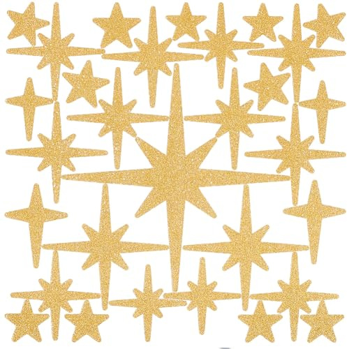 GORGECRAFT 4 ark 120 st guldglitter stjärna väggklistermärken självhäftande vinyl gnistrande stjärnor väggdekal skala av och klistra fast avtagbar konstdekor väggmålningar för barnkammare sovrum