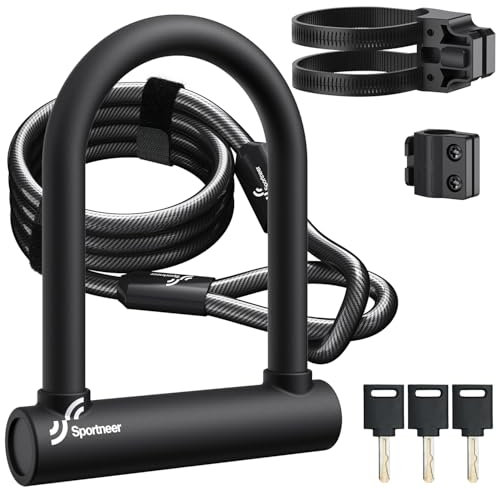 Sportneer Fahrradschloss 18mm Hochbelastbar Bügelschloss mit 180CM Hochsicherheits-Stahlkabel Stabile Halterung Schlüssel Anti-Diebstahl sichere Schlösser für Rennrad E-Bike, 20 x 16 cm