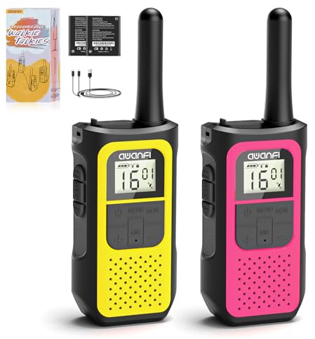 AWANFI Talkie Walkie Enfants Longue Portée Rechargeable 2 Pièces, Talkie-Walkie USB C avec 16 Canaux, Walkie Talkie Adultes PMR446 avec VOX pour Camping, Randonneé, Vélo, Cadeau Jouet pour 3-12 Ans