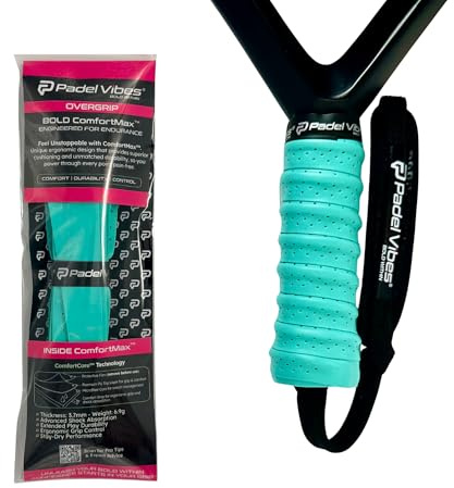 Padel Vibes® ComfortMax™ Padel Overgrips | Cushioned, Ergonomic, Shock-Absorbing, Durable | Secure Grip for Padel, Tennis, Badminton, Squash & Pickleball (Aqua | 1-Pack)