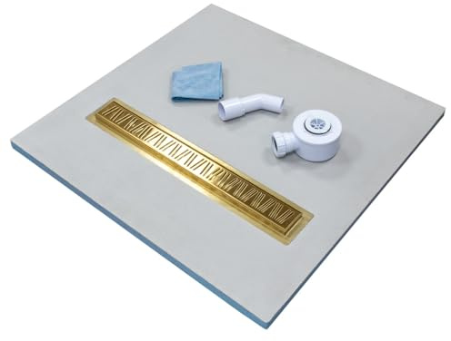 INSL8 Linear Wet Room Tile On Shower Tray - Waterproof XPS Core, Cement Coated Surface, Easy Installation and Handle, Gold (Greek, 1200 x 800 x 30mm)