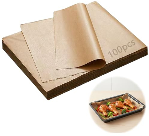 100Pcs Baking Parchment Sheets Greaseproof Paper Sheets Parchment Paper for Baking for Oven Air Fryer Baking Cooking Grilling Steaming Home Commercial 8x12 Inch