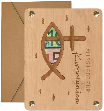 Wunscherfüller Konfirmation Geschenk Junge & Mädchen - Kreative Karte Konfirmation Holz & Originelle zur Geldgeschenk Kommunion - Konfirmationskarten für das Geldgeschenk Kommunion