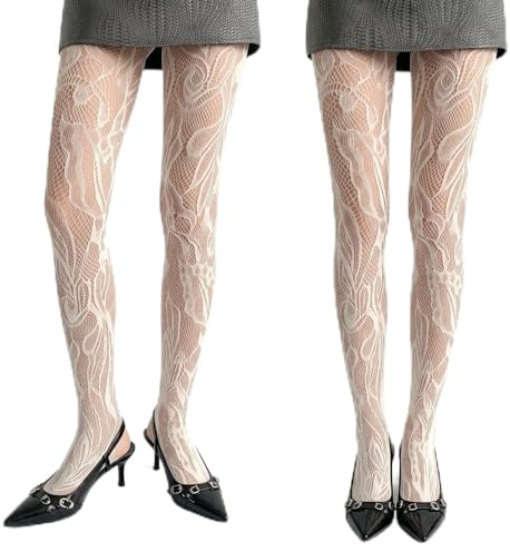 HIVTE Women's Lace Fishnet Tights High Waist Sheer Pantyhose