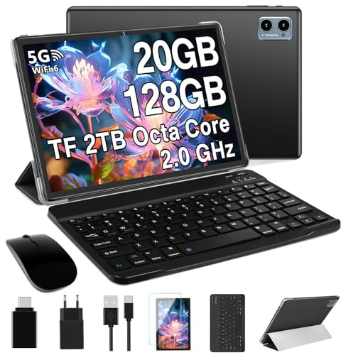 2026 Tablet Gemini AI 10 Pulgadas, Tablets Android , 20GB RAM+128GB ROM/TF 2TB, Octa-Core, WiFi 6, BT5.0, Batería 6000mAh, 8MP+5MP, Widevine L1, Type-C, Tablet PC con Funda, Teclado y Ratón - Negro
