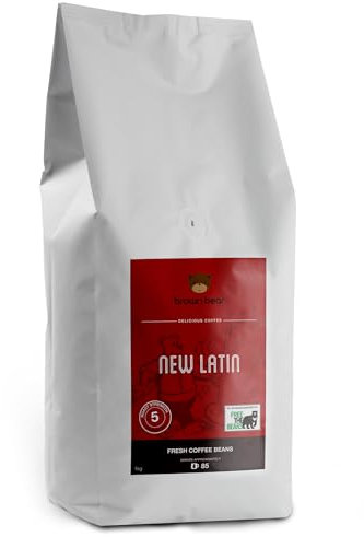 Dark Roast Crema Strong Espresso Coffee Beans 1kg - Strength 5 - Brown Bear New Latin Blend - For All Coffee Machines - Donation to Free The Bears