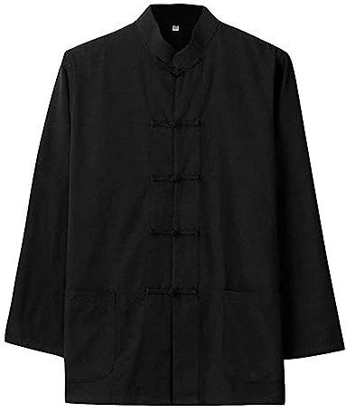 ZooBoo Traditional Long Sleeve Tang Kung Fu Uniform Men's Shirt (Black, M)