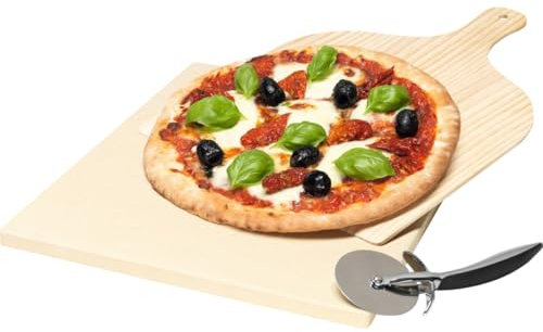 Electrolux Set Pizza con Pietra refrattaria in Cordelite, Pala in legno e Rotella tagliapizza in acciaio Inox, E9OHPS1 - Cottura Perfetta come in Pizzeria