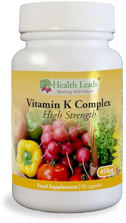 Vitamin K Complex High Strength Food Supplement 450µg x 90 Capsules, Magnesium Stearate Free, Vitamin K contributes to The Maintenance of Normal Bones & Normal Blood clotting, Made in Wales