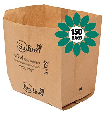 3L & 5L - 150 x Paper - Compostable Brown Caddy Food Waste Bin Liners/Bin Bags