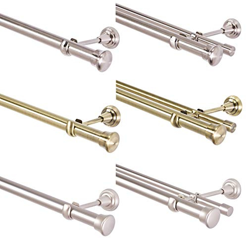 Tringle à Rideaux Double Voie 180 cm, Or Vieilli, Acier Inoxydable, Chrome Mat, 25 mm, 120-600 cm, Qualité Supérieure