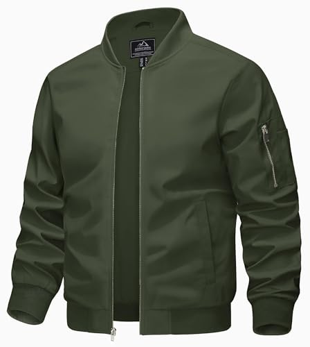 KEFITEVD Men's Bomber Baseball Jacket Thin Cargo Jackets Military Windbreaker with Zipper Pockets, XXL, Army Green