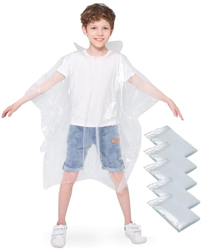 Opret 5 Pack Rain Ponchos for Kids, Disposable Rain Ponchos Emergency Waterproof Ponchos Durable Transparent Lightweight Raincoat with Hood for Boys and Girls