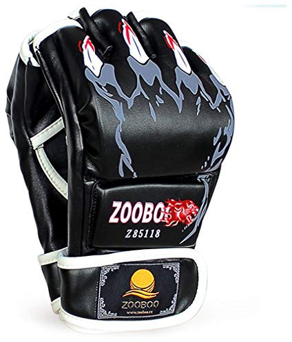 ZooBoo MMA-handskar, halvfinger boxning stridshandskar MMA-handskar med justerbart armband UFC-handskar för Sanda Sparring boxningssäck träningshandskar (svart)