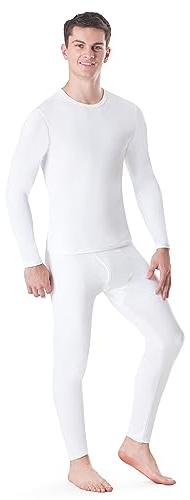 Rocky Thermal Underwear Men Long Johns Men Thermal Underwear Thermals Mens Base Layer Mens Thermals Top and Bottom Set (White, Large, Standard Weight - 185 GSM, One Pack)