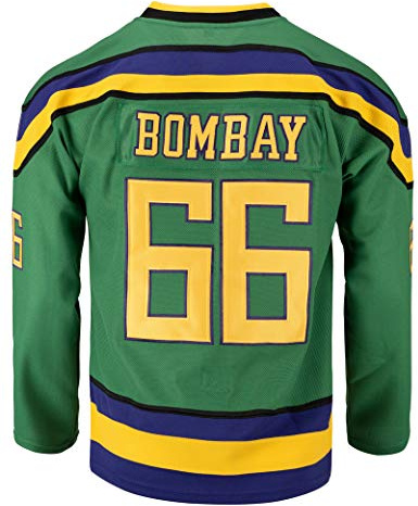 Mens Ducks Movie Shirts Jersey de hockey sobre hielo, #66 Verde Bombay, Medium