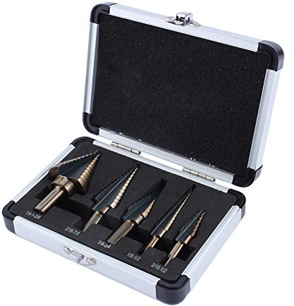 Cocoarm 5Pcs Foret étagé en Acier HSS Perceuse d'étape Ti Foret Fraise Meche Etage Kit de Forage étagé Forets Étagés Fraises Coniques Cobalt Forets étagés, avec boîtier en Aluminium