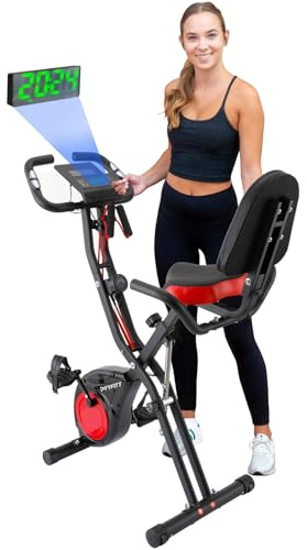 YYFITT 3-IN-1 Exercise Bike with Luminous Digits Display | Folding Stationary Bikes for Home Seniors | Compact Workout Bike with Fully Support Backrest - Wider Seat - 16 Level Magnetic Resistance