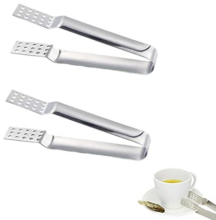 Confezione da 2 pinze per bustine di tè in acciaio inox, per bustine di tè da cucina, infusore per tisane, clip per colino di foglie, per afferrare cubetti di ghiaccio, zucchero