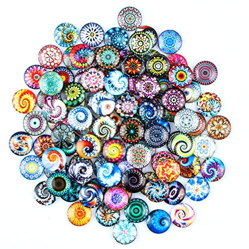 100 Stück 25mm Muggelsteine Bunt, Bunte Glassteine Kuppel Gemischte Farbe Glassteine für Schmuckherstellung, Fotorahmen, Kunstwerke, Heimdekoration (A)
