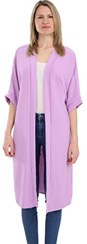 Malito - Damen Kimono - Cardigan für den Sommer - Tunika Poncho Blazer für den Alltag - Strand Party Bikini Cover Up Basic 2342 (Größe: 34-42 Flieder)