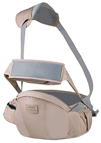 Sonarin Multifunktionell ventilerande babyhöftstol, ergonomisk midjestol, bärsele hipseat, höftstöd, magstöd med säkerhetsbälte och axelrem i 3–36 månader (kaki)