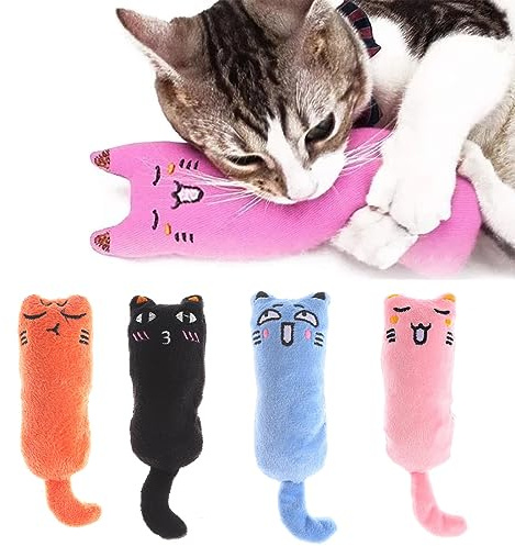AAED 4 Pièces Jouet Chat, Herbe à Chat, Peluches d'Herbe à Chat Séchée, Jouet Interactif Intérieur pour Chats (4 Couleurs)