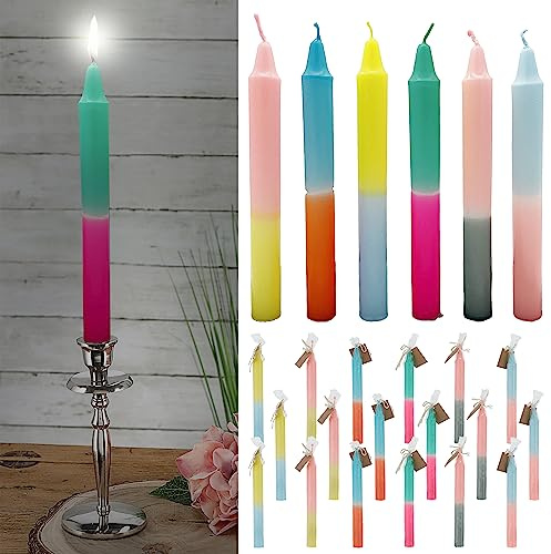 Stavljus Colorful set om 24 | rund 2 x 19 cm 6 färggradienter paraffin | vaxljus äkta vax (1 x set med 24 stavljus färgglad)