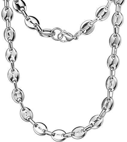 HIJONES Stainless Steel Coffee Beans Chain Necklace for Men Women Chunky Hip Hop Silver Necklace 7mm Wide 20 Inch