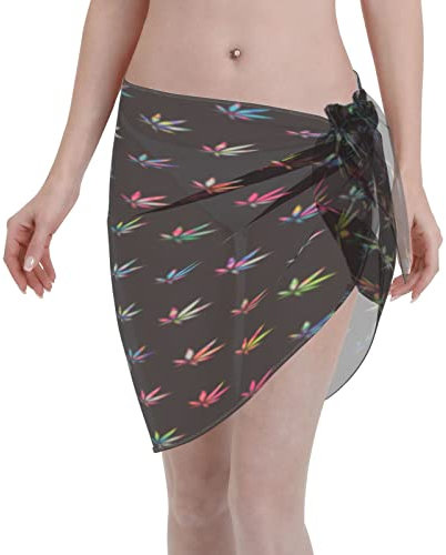 Women Swimwear Cover Ups Colorful Cannabis Pot Leaf Weeds Short Sarongs Beach Wrap Sheer Bikini Wraps Chiffon