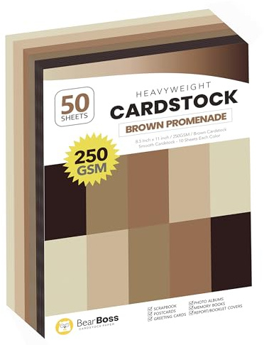 BearBoss Brown Cardstock Paper 8.5x11 50 Sheets, Heavyweight 92lb Cover for Crafts DIY Cards Making