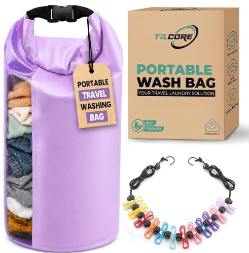 Travel Washing Machine & Retractable Clothesline - Hand Washing Machine & Portable Clothes Washer - Durable Travel Laundry Wash Bag & Camping Washing Machine - Portable Manual Clothes Washer