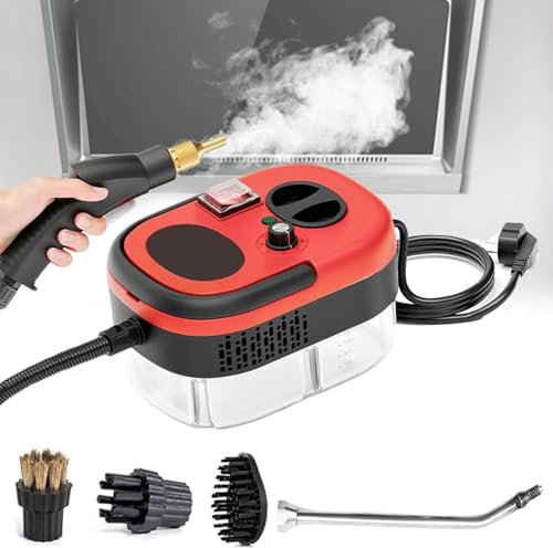 1200ML Handheld Pressurized Steam Cleaner, 2500W High Temperature&Pressure Cleaning Machine, 105° High Temperature Steam, with 3 Brush Heads and Extended Curved Nozzle, for Air Conditioner, Range Hood