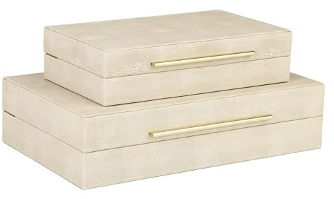 HofferRuffer Faux Leather Decorative Boxes Set of 2, Large Nesting Keepsake Box Accessory Organizer Jewelry Organizer with Hinged Lid, Stacking Storage Box Container for Home or Office (Light Grey)