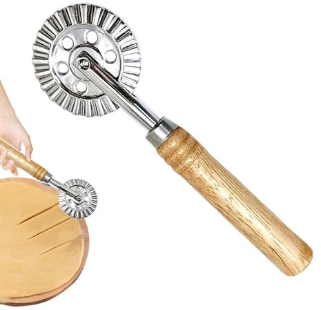 Rotella da taglio per ravioli, tagliapasta in acciaio inox con bordo scanalato e manico in legno | Utensile per pressare ravioli