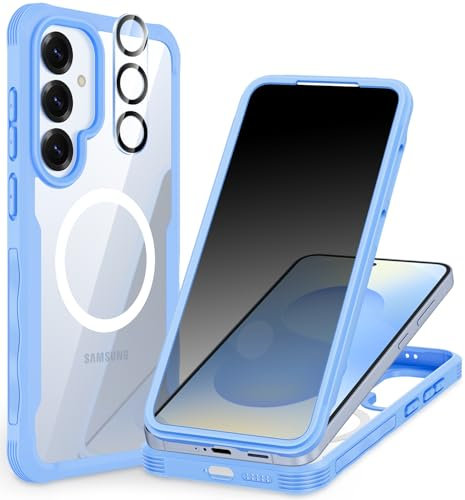 CENHUFO for Samsung Galaxy S25 Case Built-in Privacy Screen Protector, Compatible with MagSafe, 360 Full Body Case with Camera Lens Protector for Samsung S25 Privacy Case -Light Blue