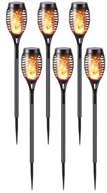 Mateju Luces Solares LED Exterior Jardin Suelo, 2/6 Piezas Lámpara Solar Impermeable IP44 para Exteriores para Jardín, Césped, Patio,Pasillo, Decoración de Caminos (Antorcha,Paquete de 6)