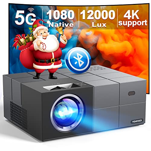 Projektor med WiFi och bluetooth, 12 000 LM inbyggd 1080P utomhusprojektor, YOWHICK bärbar film smart projektor, hemprojektor 4K stöds för telefon/TV-dongel /HDMI/USB brun