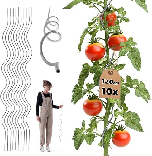 KADAX Tomatspiralstavar 120 cm x 6 mm, 10 stycken, tomatstavar av aluminium, tomatspaljé, spiralstav, tomatstänger, växtstavar